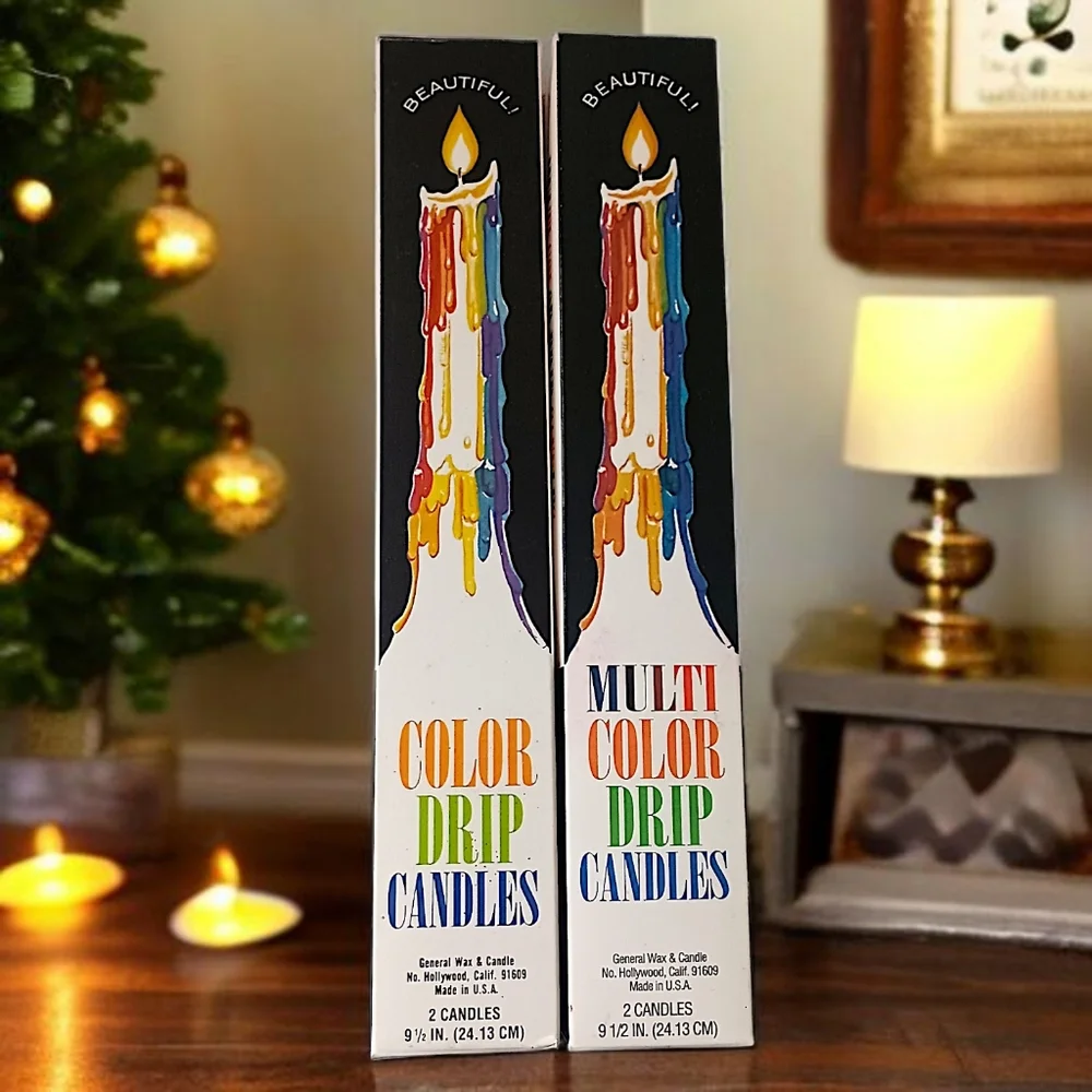 4 Vintage Multicolor Drip Candles Wine Bottle Decor 2 In Each Box 70s 9.5